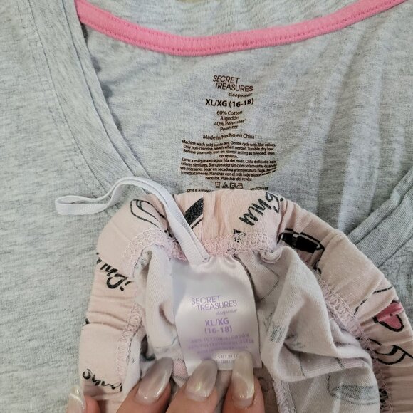 Secret Treasures Women's Pajama Set XL Gray Top & Pink Coffee Cup Print Pants - Picture 4 of 6